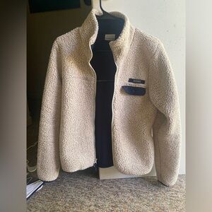 Columbia Sherpa Fleece Full Zip Teddy Jacket Navy and Cream Like New